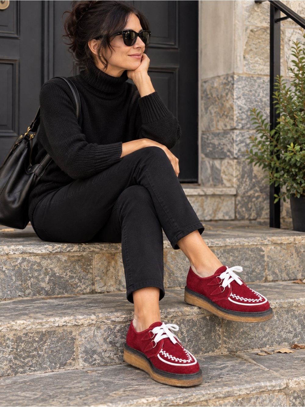 Vintage John Fluevog Red Suede Creepers Platform Shoes